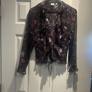 Aritzia Black Floral Sheer Blouse